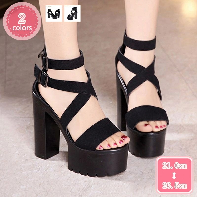 777円OFFクーポン ストラップ パンプス オープントゥ サンダル チャンキーヒール 厚底サンダル 痛くない 太ヒール15cm 滑りにくい キャバヒール パンプス 二次会 結婚式 謝恩会 発表会 ハ