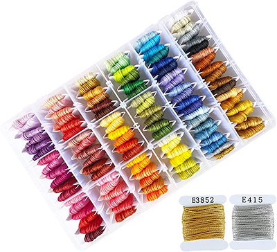 他サイト： 刺繍糸 セット 糸巻き(108色 金銀付き （25番/8m/6本綴り）, 収納ケース付き)の商品画像