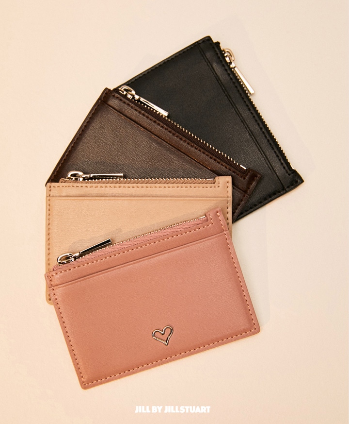 HEART ZIPPER POCKET LEATHER CARD CASE 入れ スリム コンパクト ジル 財布 小銭入れ コイン 韓国 ポケット 本革 牛革 レディース かわい 人気 おしゃれ