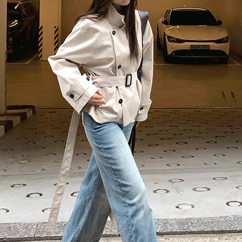 jinyiソウルホリデー初韓国風ショートウインドブレーカージャケットレディース英国風スタンドカラーウエストジャケット汎用性