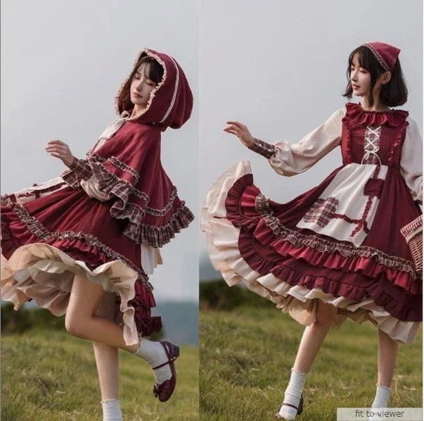 新入荷ロリータ赤ずきんオールインワンロリータ秋冬春夏ロリータマントファッション ロリータ ドレスロリータ可愛い赤ずきん四季用ワンピースセットビッグコードコスプレ ファッション ロ 7,348円