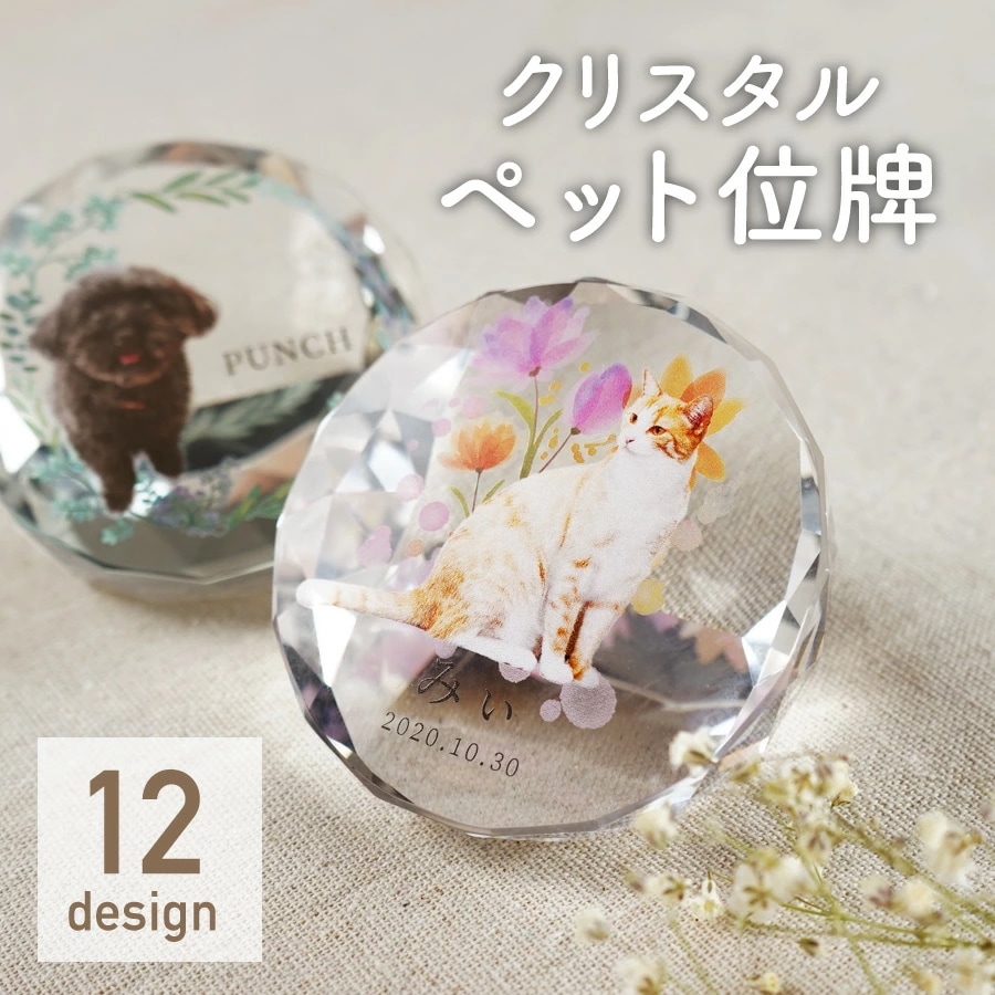 【校正無料 確認できる】メモリアル ペット位牌 サークル 写真 プリント ペット仏具 カラー 写真入り クリスタル 位牌 仏具 思い出 犬 猫 小動物 家族 名入れ 名前入り 供養 手元
