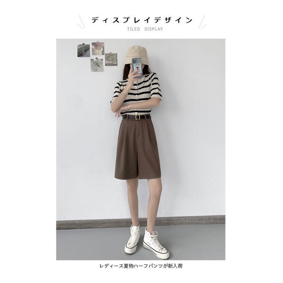 ハーフパンツ レディース スーツパンツ 5分丈 ワイドパンツ Aライン 半ズボン ハイウエスト 脚長 体型カバー 夏 ボトムス 5分丈パンツ