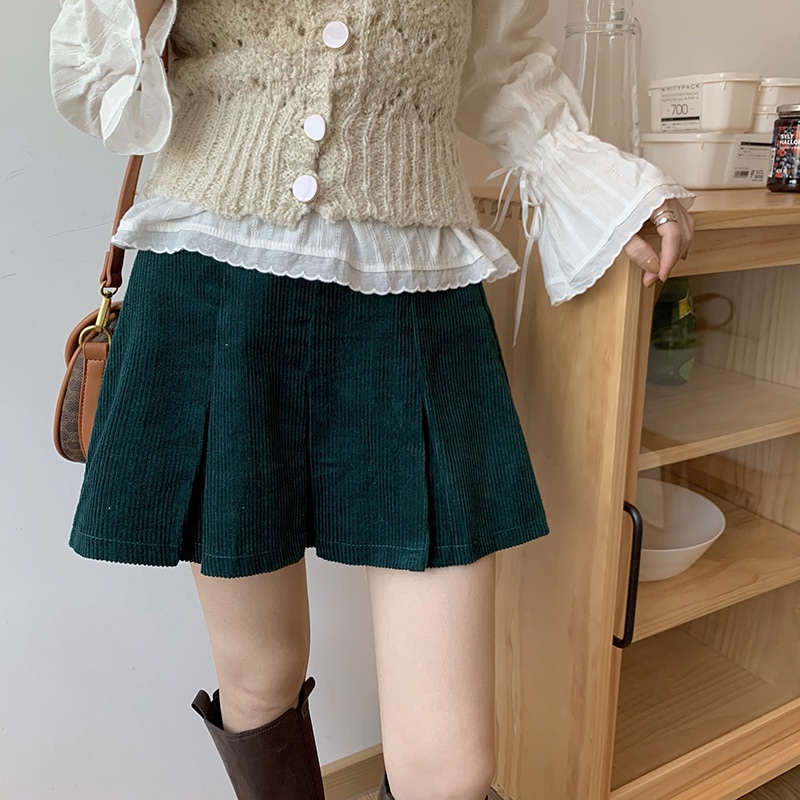 コーデュロイスカート スカート ボトムス ミニスカート ミニ ミニ丈 フレア プリーツ ハイウエスト コーデュロイ かわいい 大人可愛い きれいめ シンプル カジュアル 大人 上品 おしゃれ お洒落