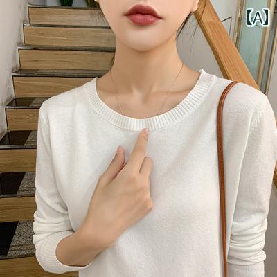 ファッション 服 オシャレ カワイイ シンプル 大カワイイ サイズ 婦服 秋 セーター ラウンドネック プルオーバー 韓国 スタイル ローネック ウール レイヤリング