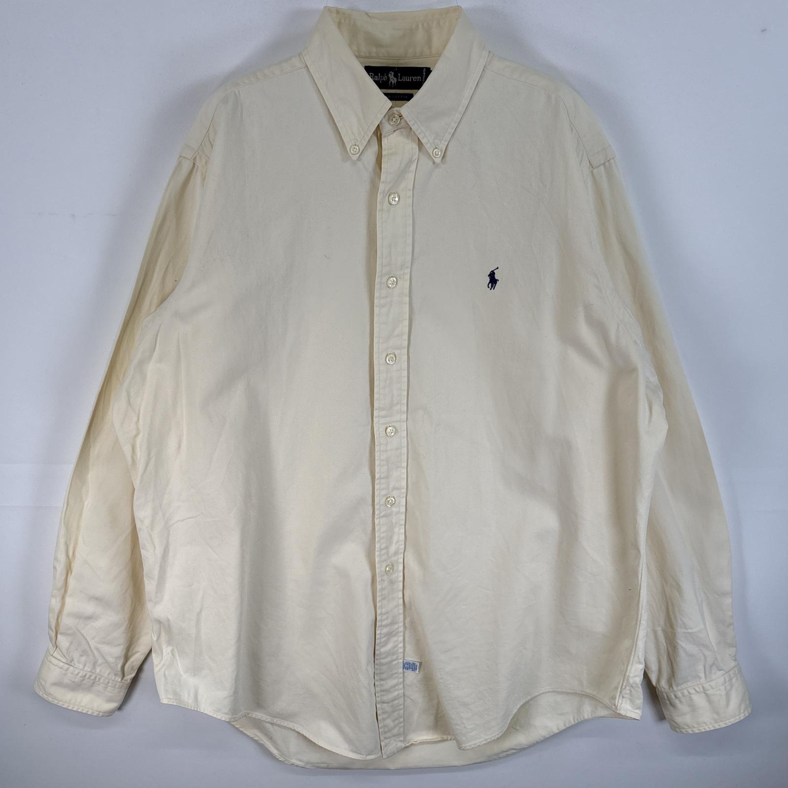 古着 90s/90年代 長袖シャツ ロゴ 刺繍 オックスフォードシャツ 厚手 XL イエロー 無地 メンズ 5,324円