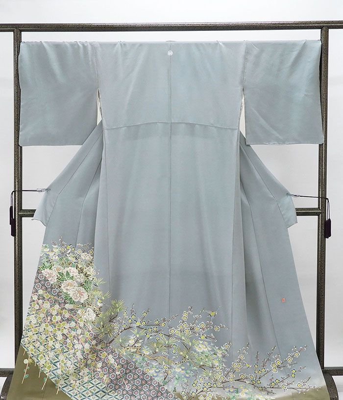 色留袖 正絹 加賀友禅 魚津誠作 四季花花鳥 身丈169cm 裄丈70.5cm 丸に根笹 一つ紋 美品 中古 リサイクル 着物 フォーマル レディース f4031