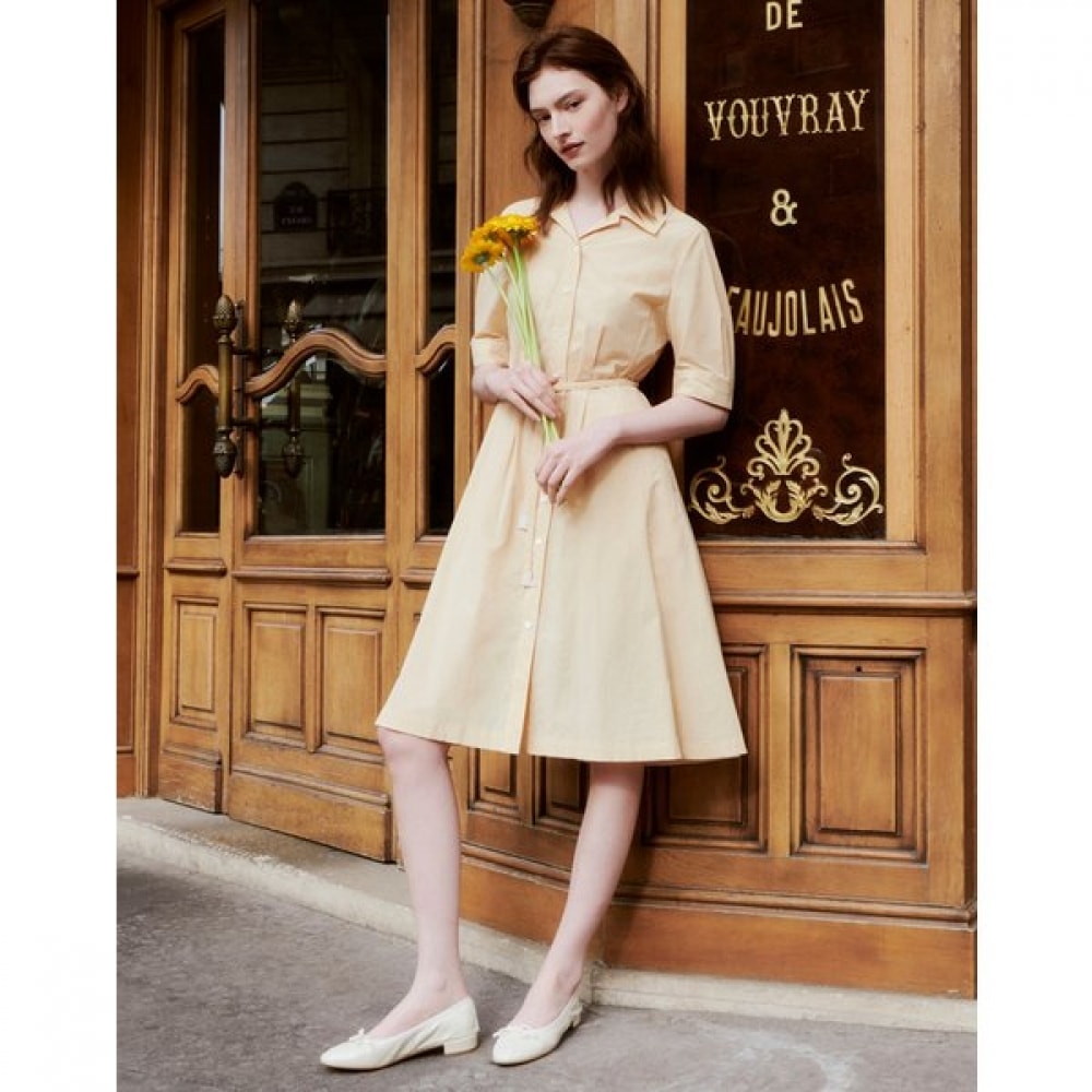 HSDR ライトベージュ ベルテッド ナイロン シャツ 半袖 HSDR4B501I1