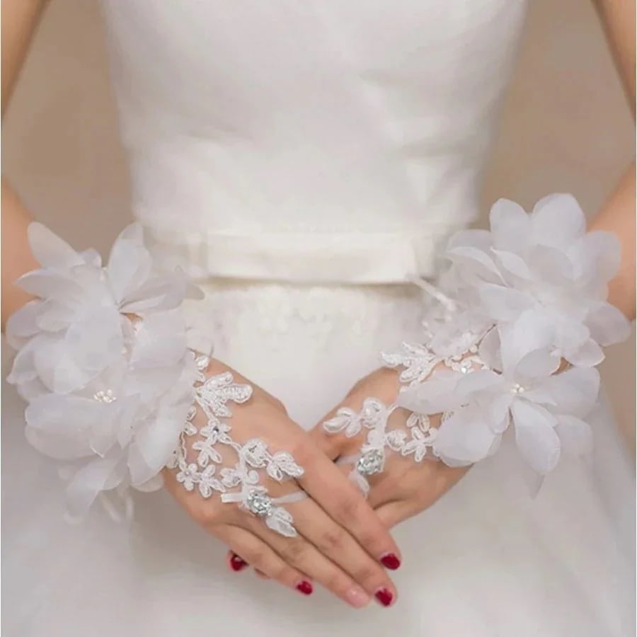 1つ買うと10個無料ウェディンググローブ フラワー レース クリスタル フィンガーレスグローブ 結婚式 披露宴562
