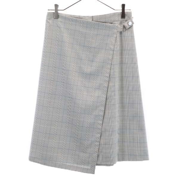 未使用 ディレクトワール チェック柄 ミディ丈 ラップスカート 38 ライトグレー DIRECTOIRE レディース 8,258円