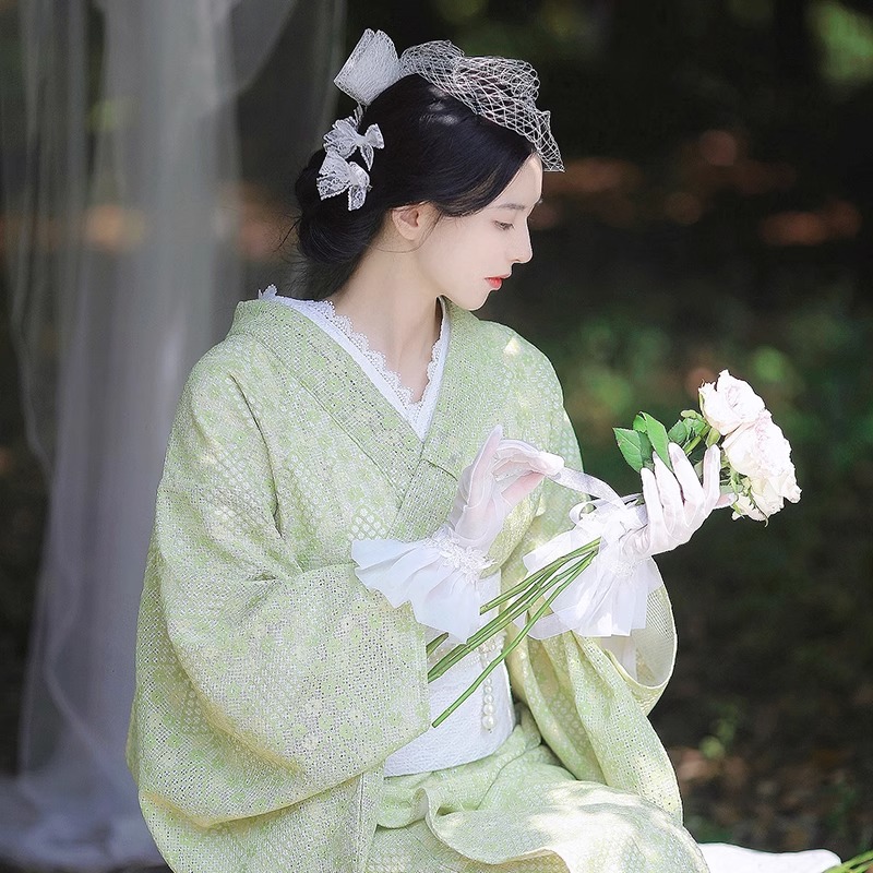 【本日限定2025new】 浴衣 レディース レース浴衣 グリーン 女性和服 女性浴衣 腰帯 ゆかた