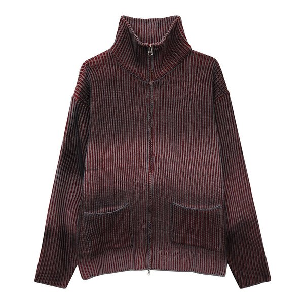 メンズ 秋 グランジ ニジュ 半ネック ポケット ジップアップ ニット DS-KN-Q288-赤