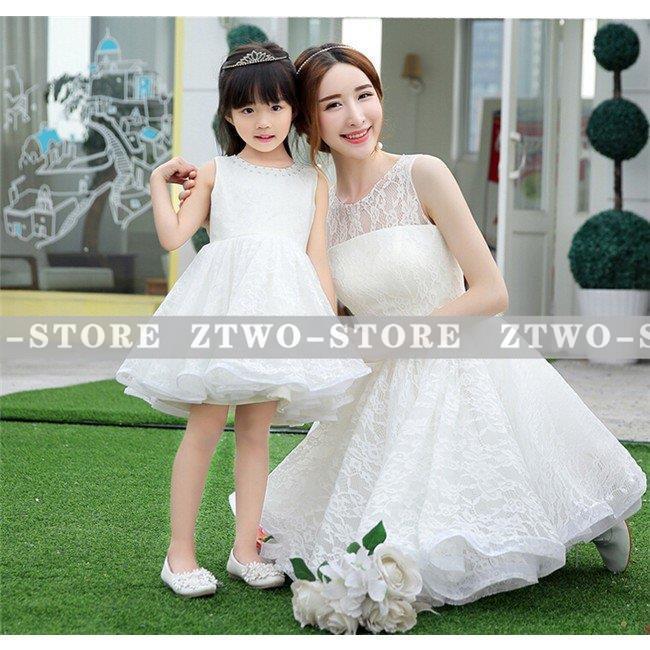 【2025年夏の新しい親子服】ピアノ 親子 ペア ドレス 結婚式 フォーマル 子供 女の子 七五三 発表会 ジュニアドレス 白ホワイト 80-150