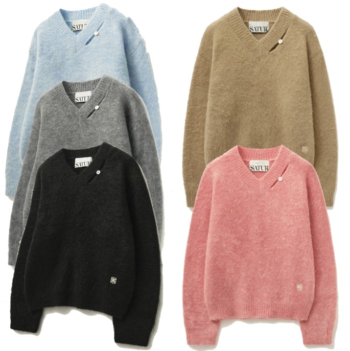 ★人気★【SATUR】★Essen Two Tone Mohair Pullover Kni.t★ SATUR (W) ESSEN TWO TONE MOHAIR PULLOVER KNIT