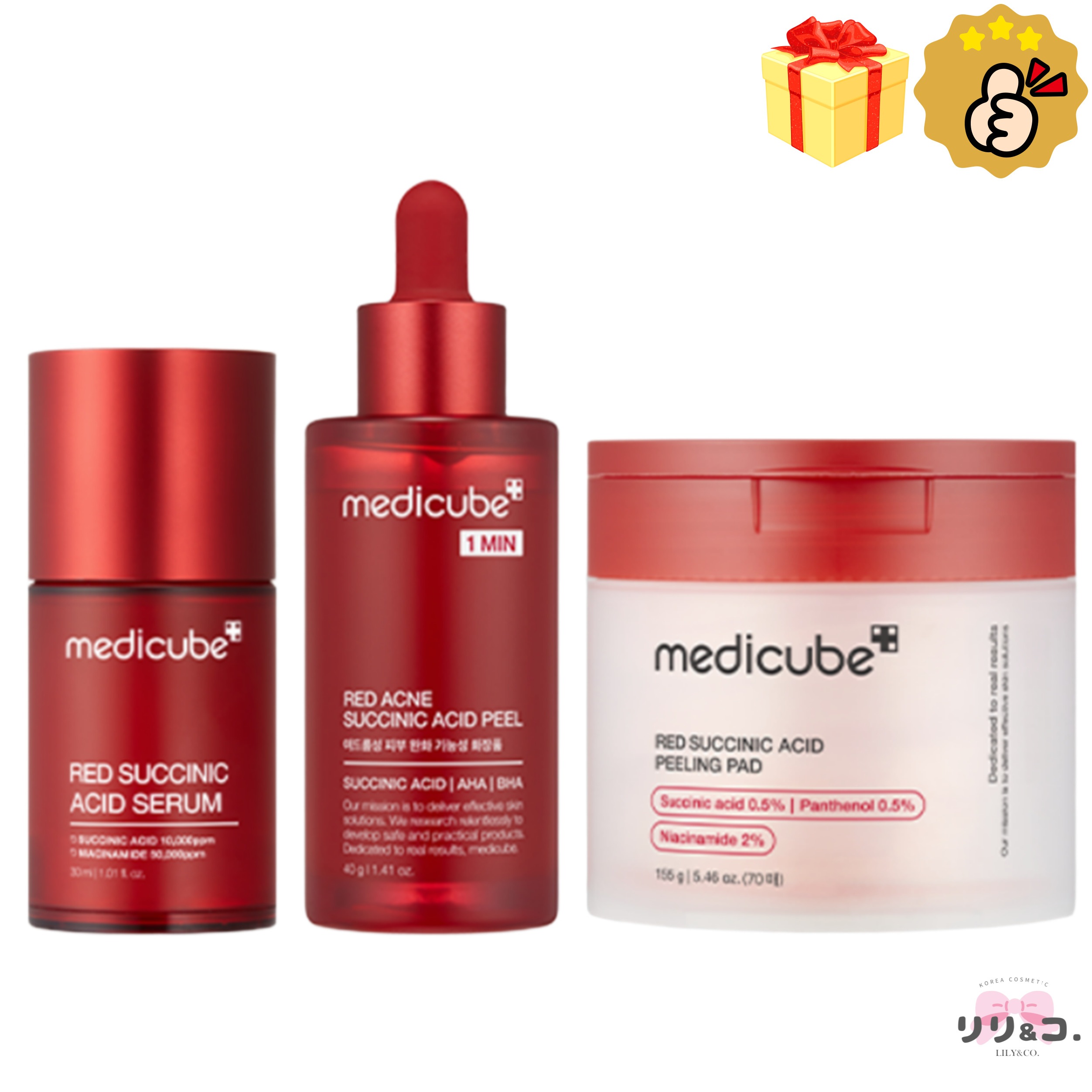 [ニキビケア 3点セット] レッドサクシニック ピール 40ml＋ 跡ケア セラム 30ml＋ピーリング パッド 60枚 セット ニキビ跡 色素沈着 韓国コスメニキビ 敏感肌 赤み アクネケア
