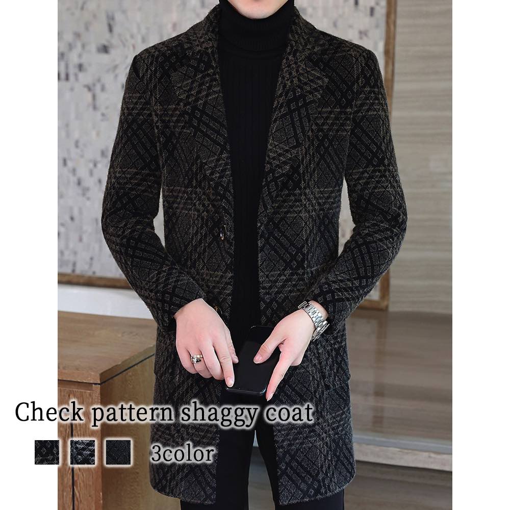 チェスターコート メンズ チェック柄シャギーコート アウター 暖かい 秋 ブランド ウール トレンチコート 40代 ピーコート ハーフコート 軽い コート ショート 黒 ジャケット 冬 ロングコート 11,560円