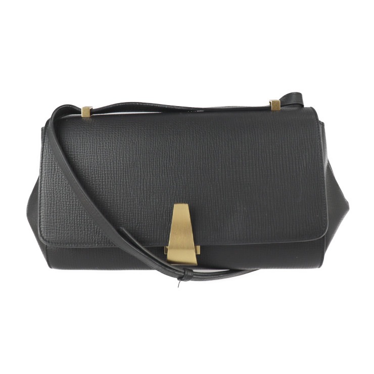 美品 BOTTEGAVENETA ボッテガヴェネタ ショルダーバッグ 576143 ANGLE アングル パルメラート カーフレザー ブラック ゴールド金具 クロスボディ 本物保証 中古