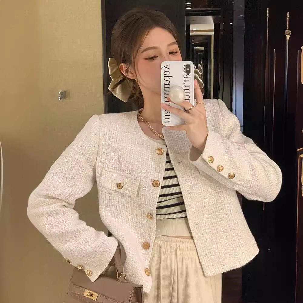 （細工が凝っている）小さな香りのスタイルショートジャケットレディース2025年春新しい韓国のハイエンドの有名人の気質シックな長袖トップ