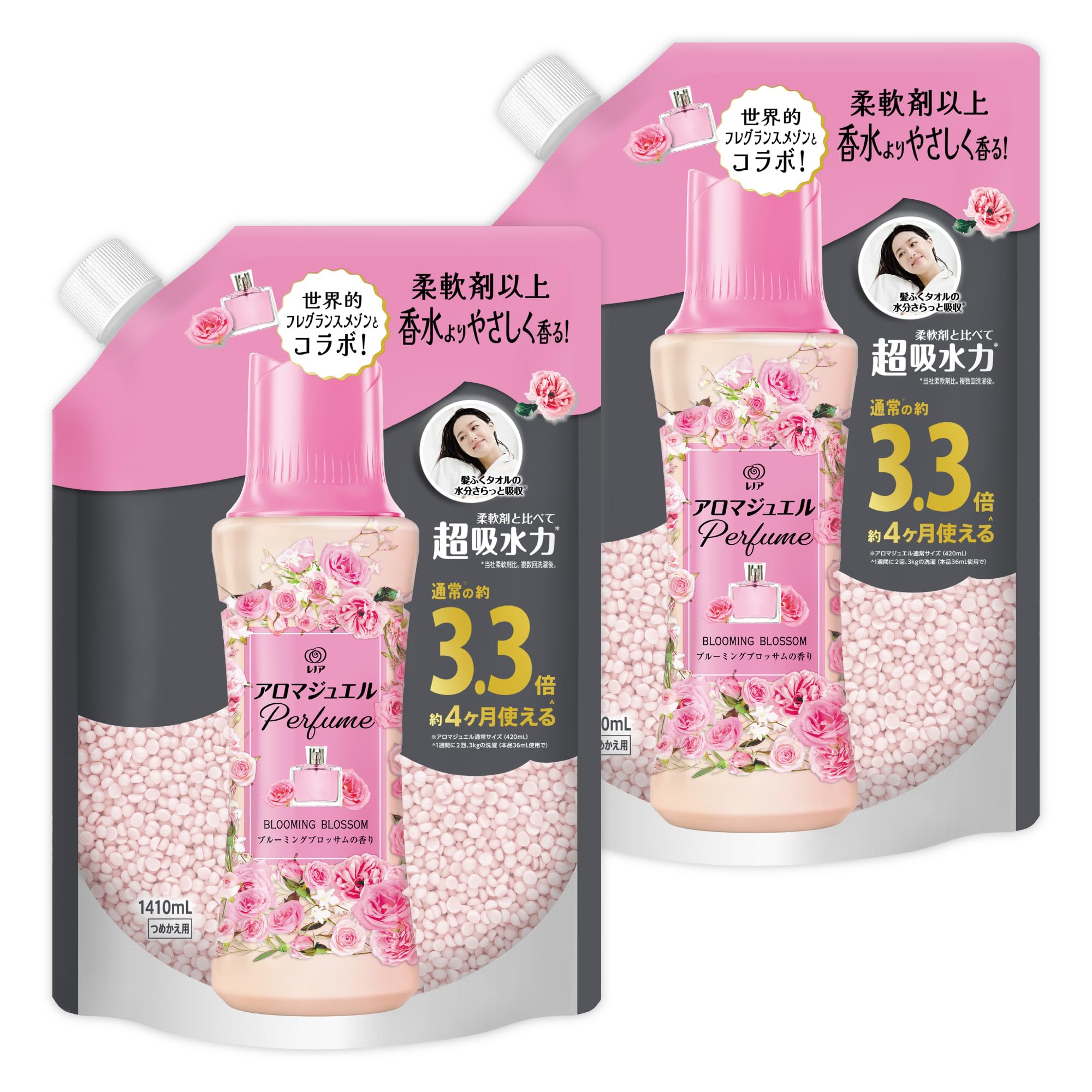 レノア ハピネス アロマジュエル 香り付け専用ビーズ ブルーミングブロッサム 詰め替え 1410mL ×2袋【まとめ買い】 [大容量]