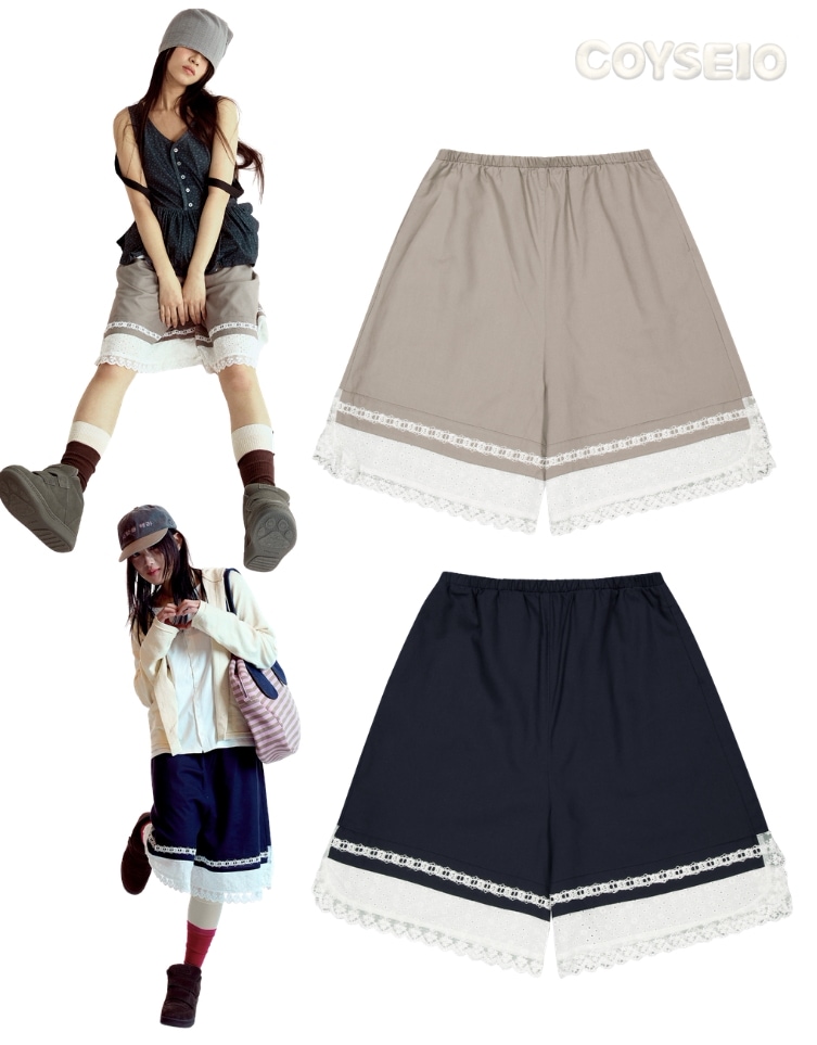 韓国限定 韓国人気 SNS流行 ファッショントレンド ボトムス パンツ ショーツ LACE SHORTS（2色)