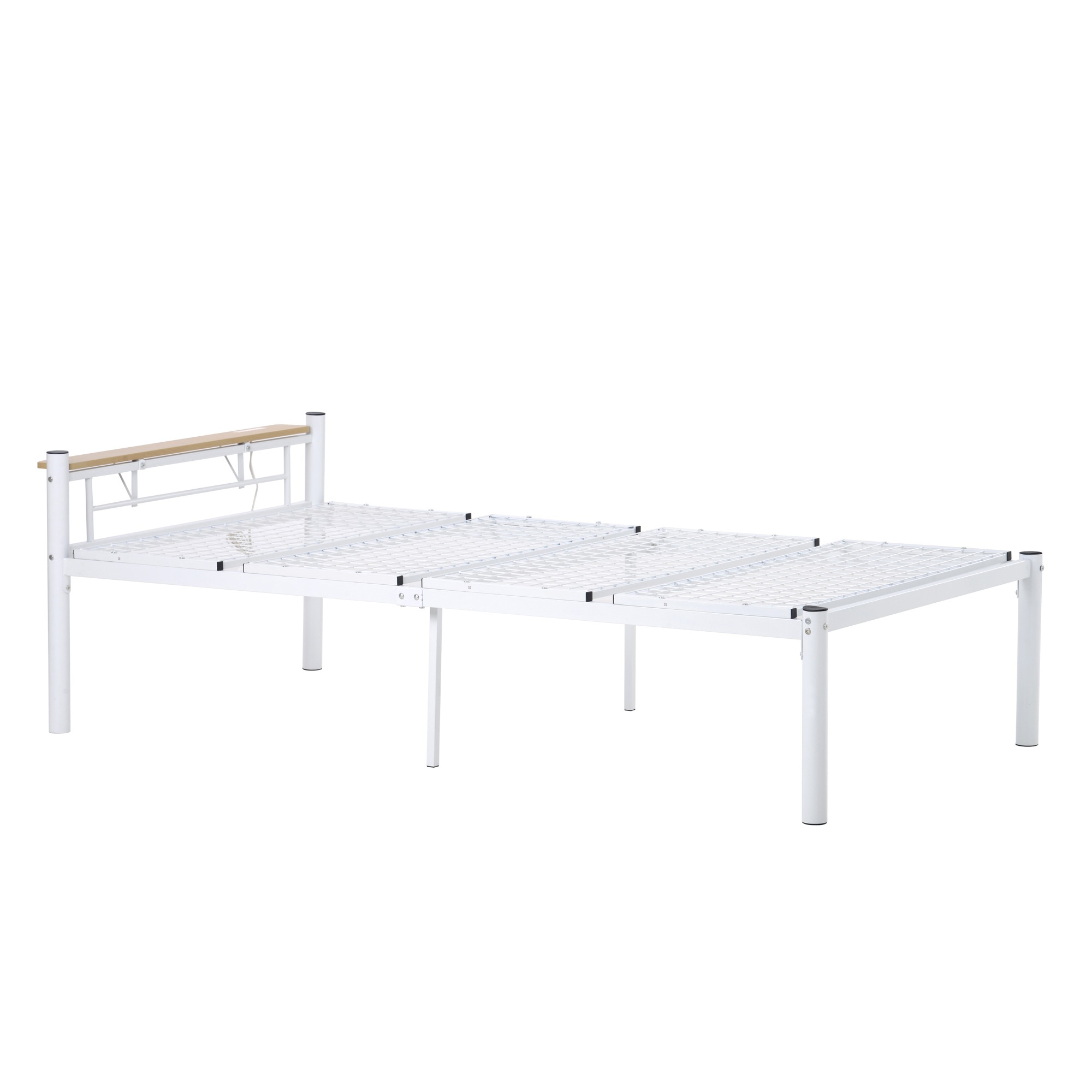 一人暮らしになクラシックシングルアイアンフレームベッド コンセント付き ホワイト