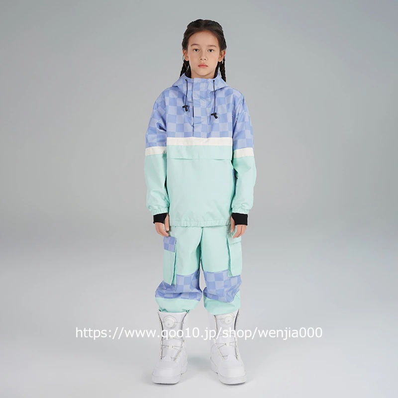 スノーボード ウェア キッズ 上下セット セットアップ スノボウェア スキーウェア 女の子 男の子 子供 ジャケット ロングパンツ チェック柄 耐水度10000mm