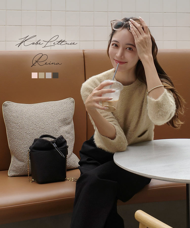 ラメフェザー ニット レディース トップス [N1128] 上品 光沢 フェザーヤーン フェザーヤーンニット ショート丈 スタイルアップ ゆったり ミニポケット ポケット ラメ糸 軽い 暖かい シルバ