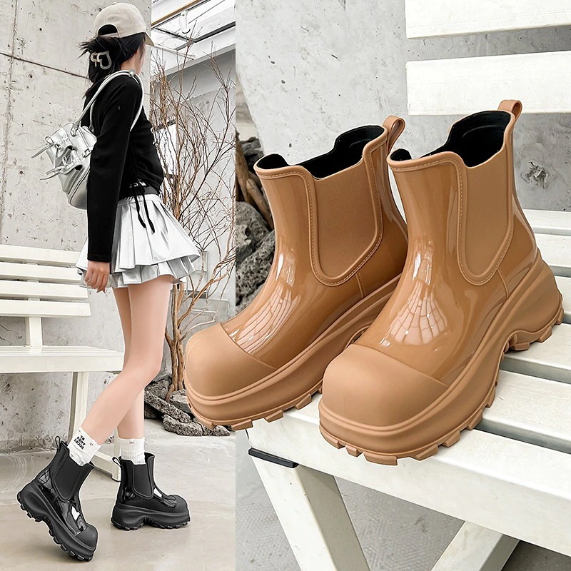 【20点セット】メガ割女性レインブーツ短い管厚底韓国アウトドア防水靴耐摩耗ゴム靴