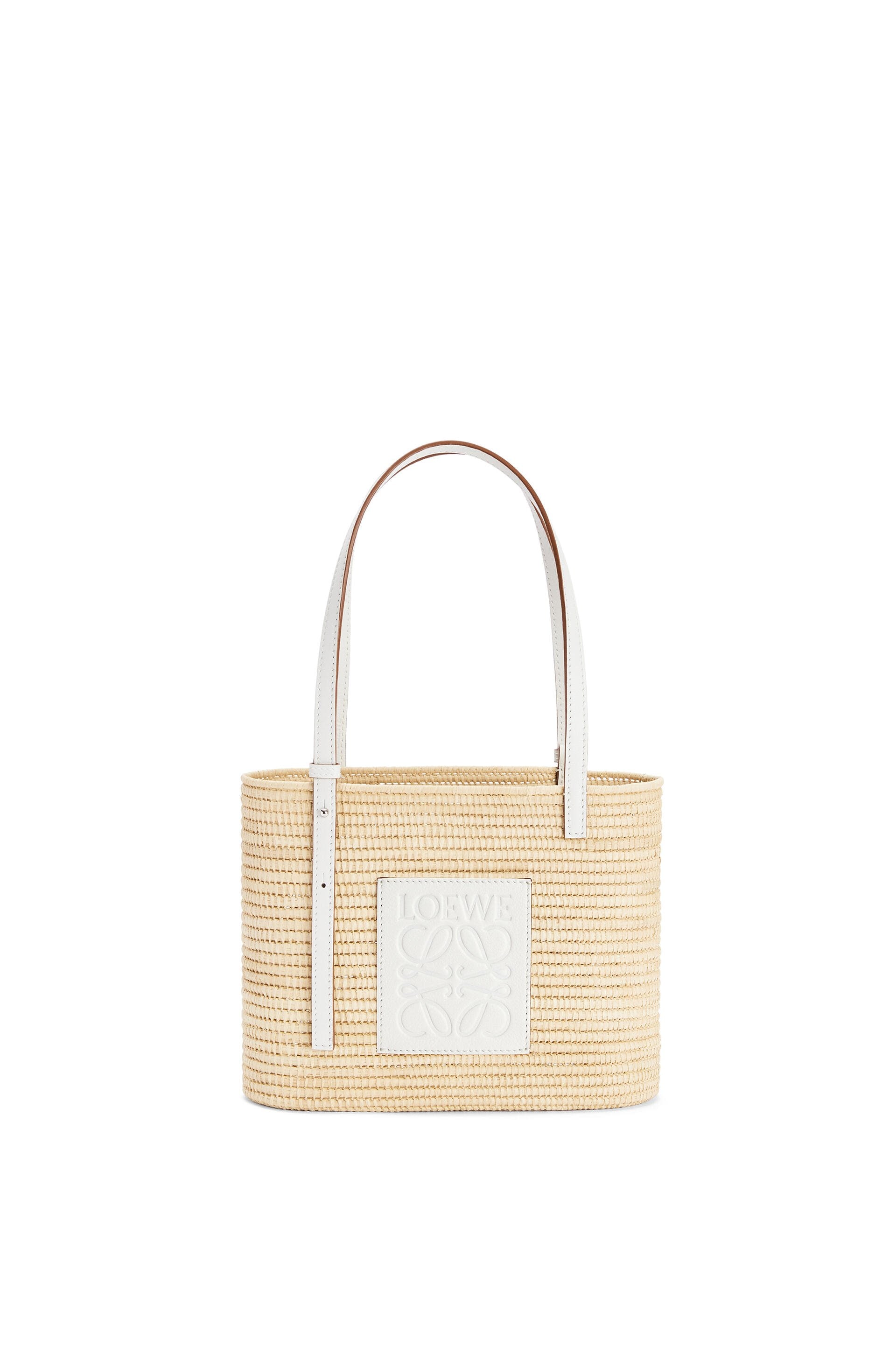 独特の素材 Loewe Small Square Basket bag in raffia and calfsk トートバッグ COLOR: Natural/White - armarinhodasnovidades.com.br