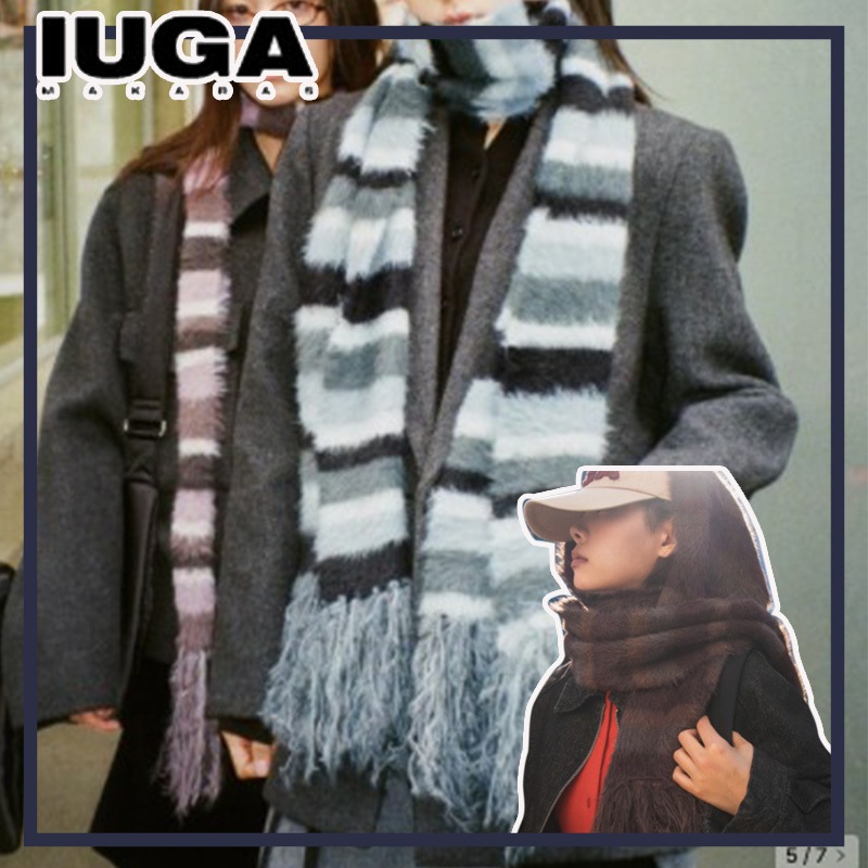 ◇IUGAMAKARAS◇ Striped Hairy Bold Muffler (Brown) MUSINSA | IUGAMAKARAS Striped Hairy Bold Muffler (Brown)
