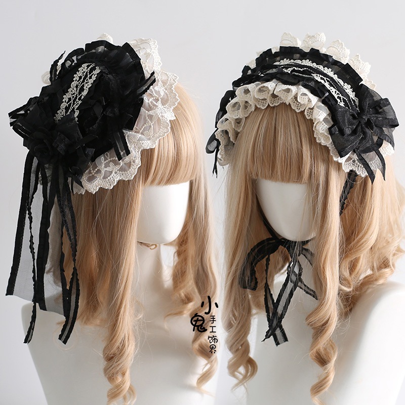 【1点ご購入 で10点プレゼントいたします】メイドヘアバンドモノクロエレガントクラシック風髪飾りLolitaカチューシャシルクハット