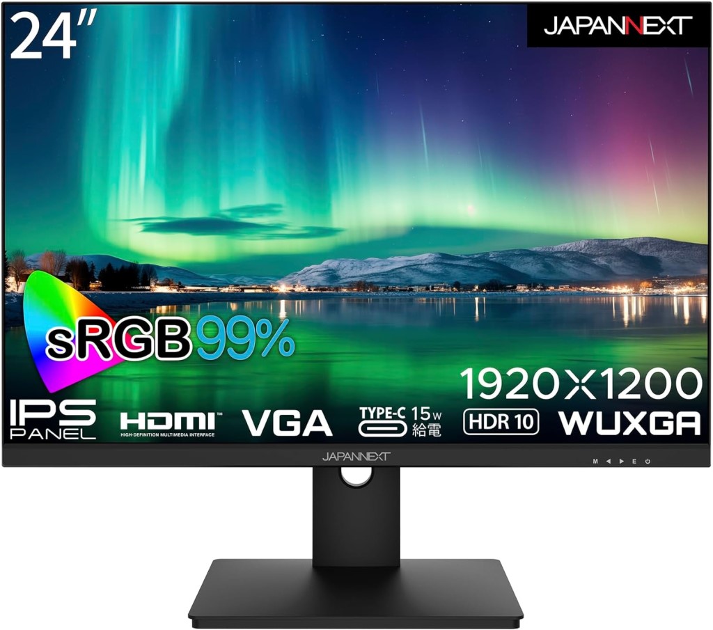 ジャパンネクスト [JN-IPS24WUXGAR-C] 24インチ 液晶ディスプレイ(1920x1200/IPS/HDMI/Type-C15W給電/VGA/チルト/スピーカー/非光沢/1年保証)