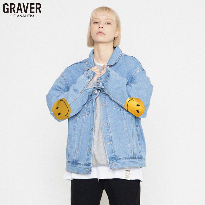 [UNISEX] ELBOW DOTSMILE DENIM JACKET_LIGHT BLUE