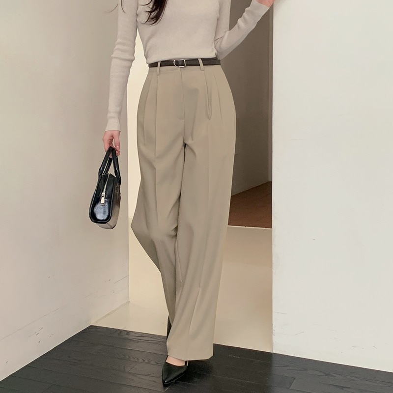 [tsl0341]韓国ファッション サンディング リンクルフリー ツータック ワイド スラックス