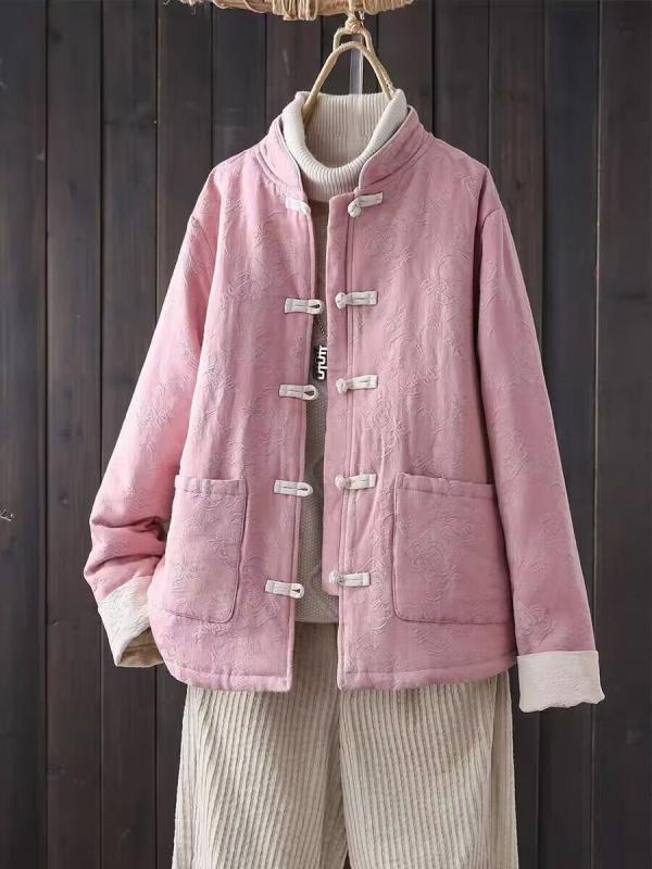 秋服 レディース ファッション オシャレ カワイイ シンプル 大人カワイイ 大きいサイズ ダブルブレスト ジャカード キルティング 綿 コート 冬 暖かい ジャケット