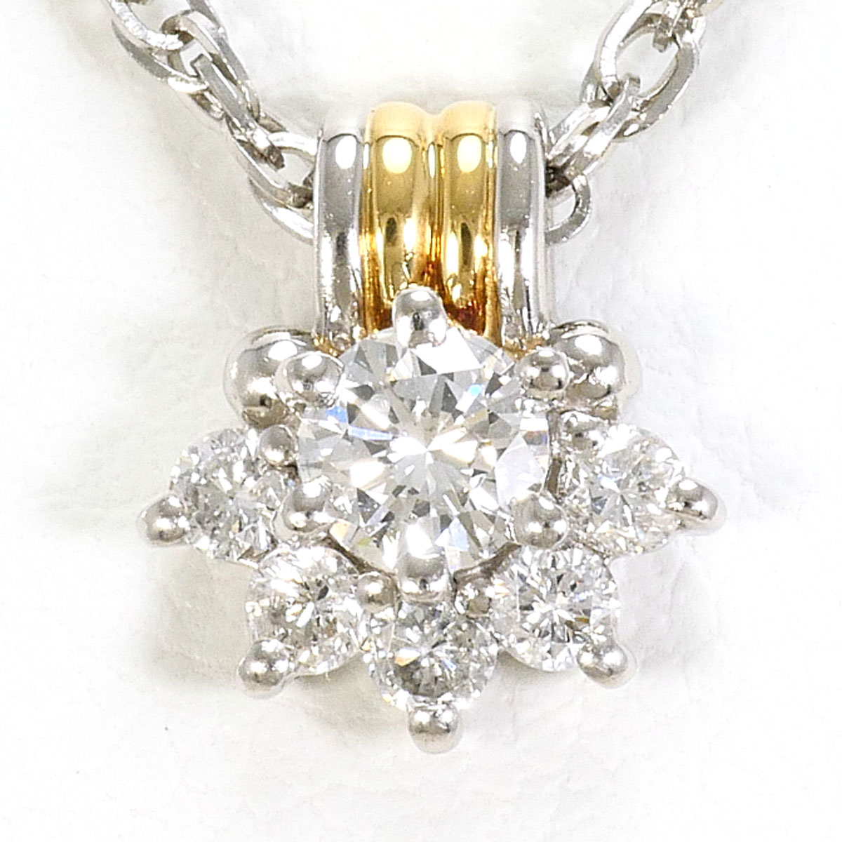 クレサンベール PT900 プラチナ K18 18金 YG イエローゴールド ネックレス ダイヤモンド 0.15ct ダイヤモンド 0.12ct 総重量約4.2g 約41cm 中古