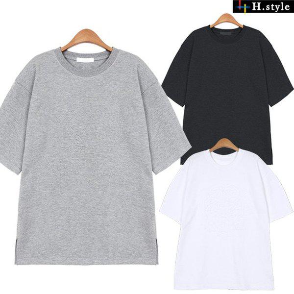 HスタイルMZ虎エンボス半袖Tシャツ/春/Tシャツ/マンツーマン/ラウンド/Vネック/ビッグ/ルーズフィット