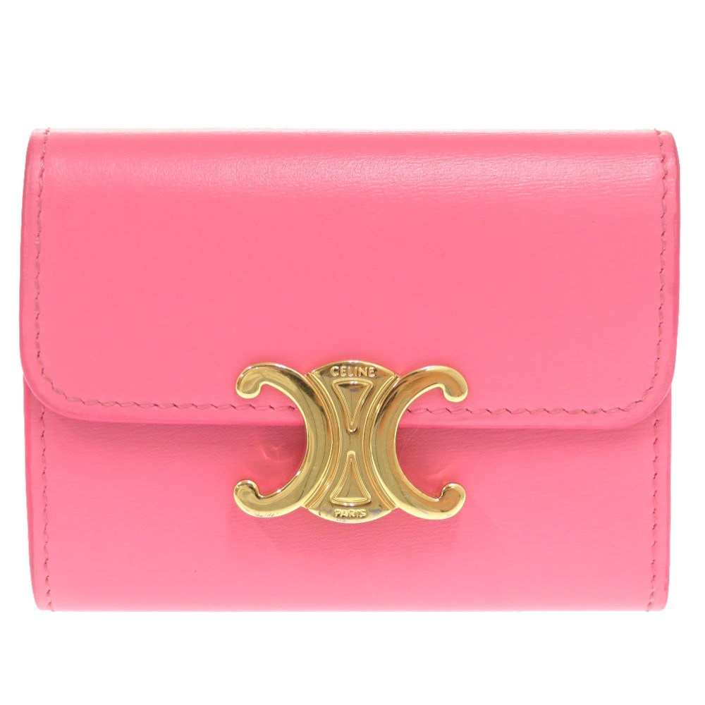 美品 トリオンフ コンパクトウォレット 三つ折り財布 レザー/レザー ピンク 0741【中古】 レディース