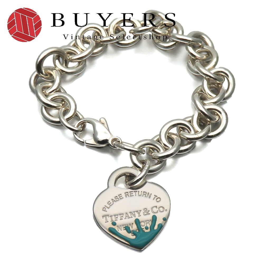 中古 ブレスレット リターン トゥ カラースプラッシュ シルバー925 約32.3g シルバー ティファニーブルー ハートタグ アクセサリー チェーン レディース 女性