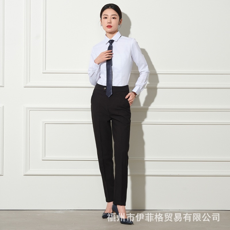 プロフェッショナルレディース白シャツ長袖2024春スリムフィット女神スタイルスーツボトムシャツ