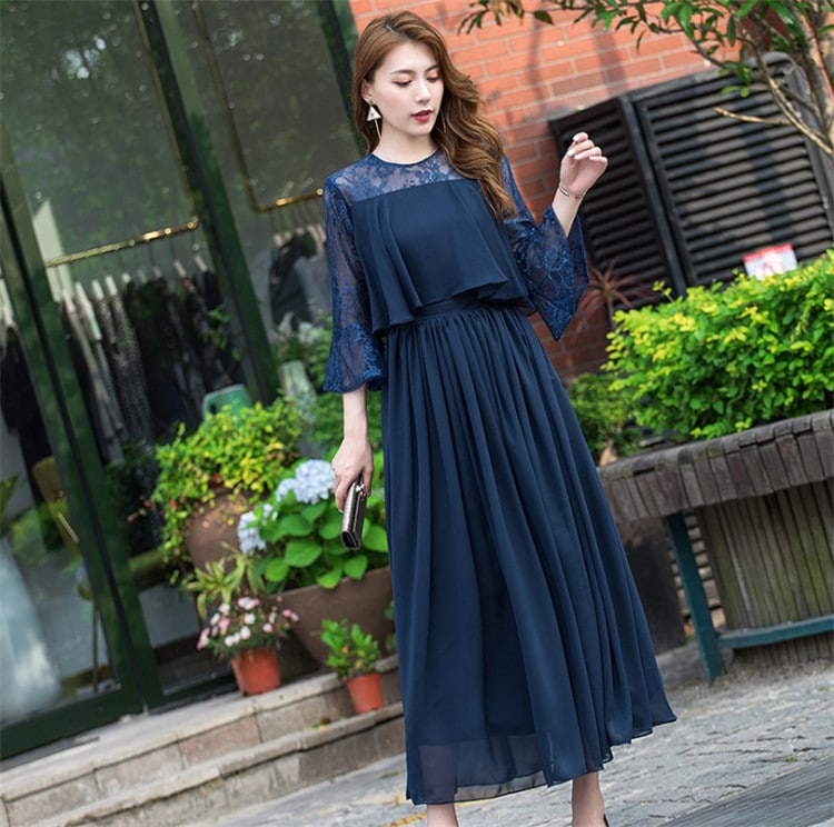 パーティードレス 結婚式 ロング ロングドレス 演奏会 結婚式 ドレス ロング丈 結婚式ドレス ピアノ 発表会 お呼ばれ 二次会 披露宴 フォーマル レース 袖あり フォーマルワンピース レース 女子