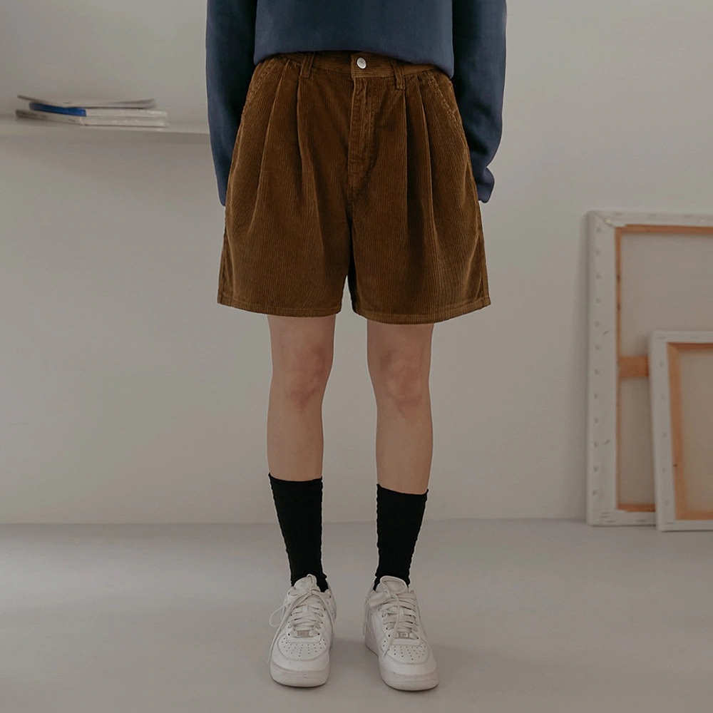 レイニーコーデュロイバンディングピンタックショーツ