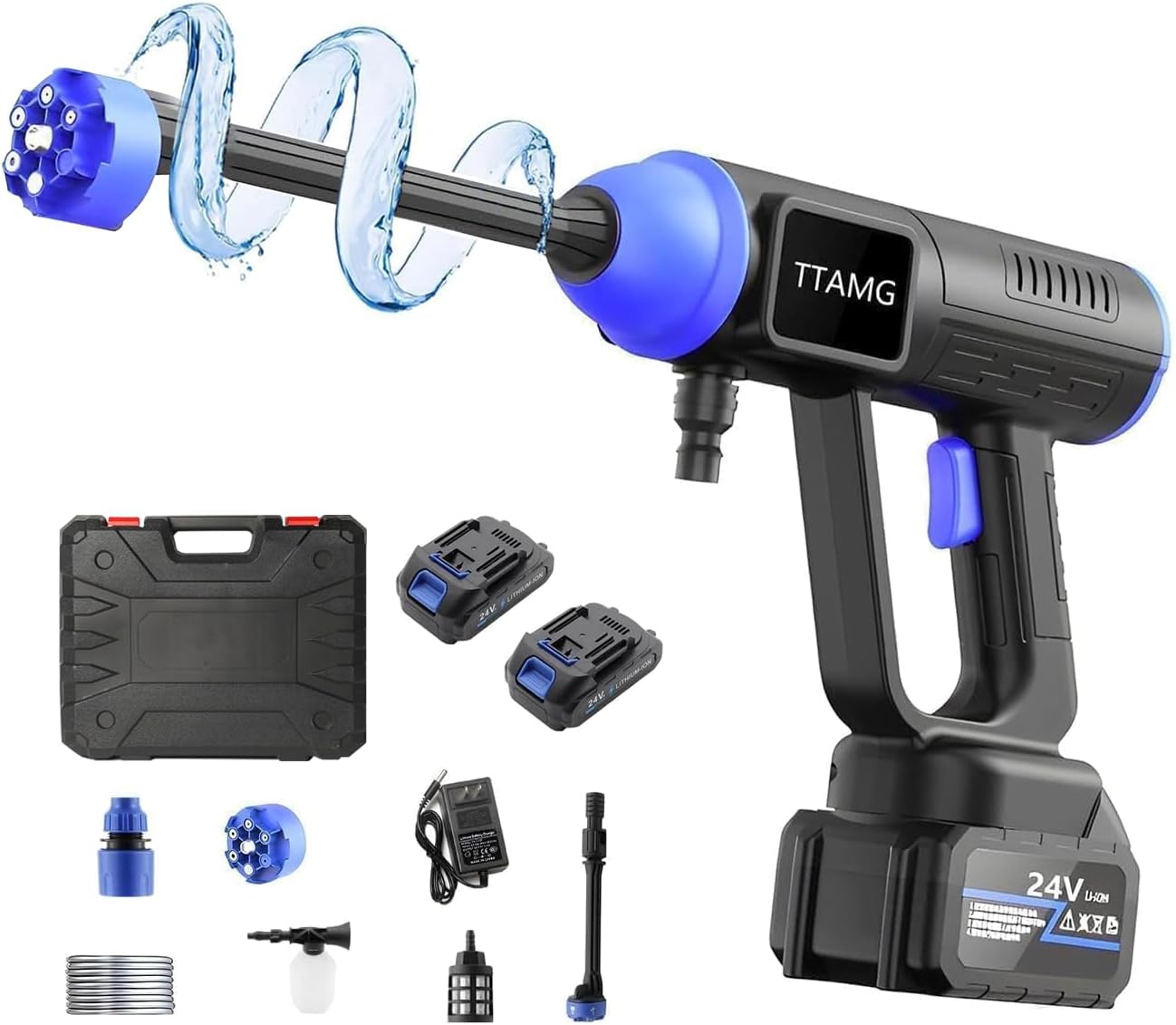 コードレス高圧洗浄機 充電式 [ハイテク強化6つのスプレーモード] ハンドヘルドブラシレスモーター 最大吐出圧力8MPa 水出力6L/分 500W 24V 20000mAh大容量バッテリー2個 多機