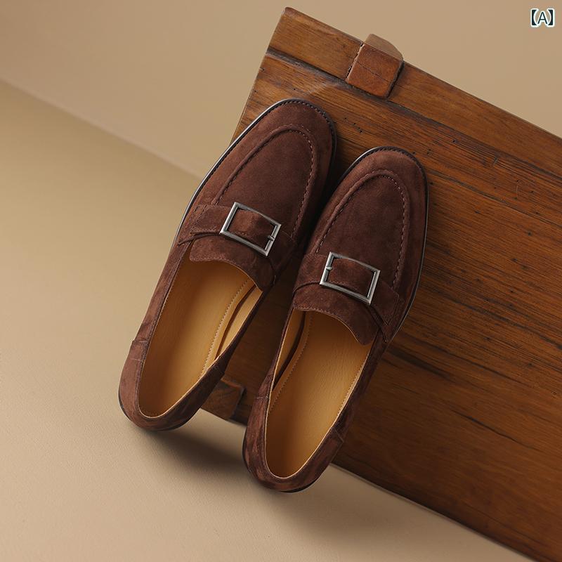 ローファー レディース オフィス 羊 革 レトロ 女性 ラウンドトゥ ローヒール フラット 小さい 革靴 通勤 エレガント スクエアバックル 靴