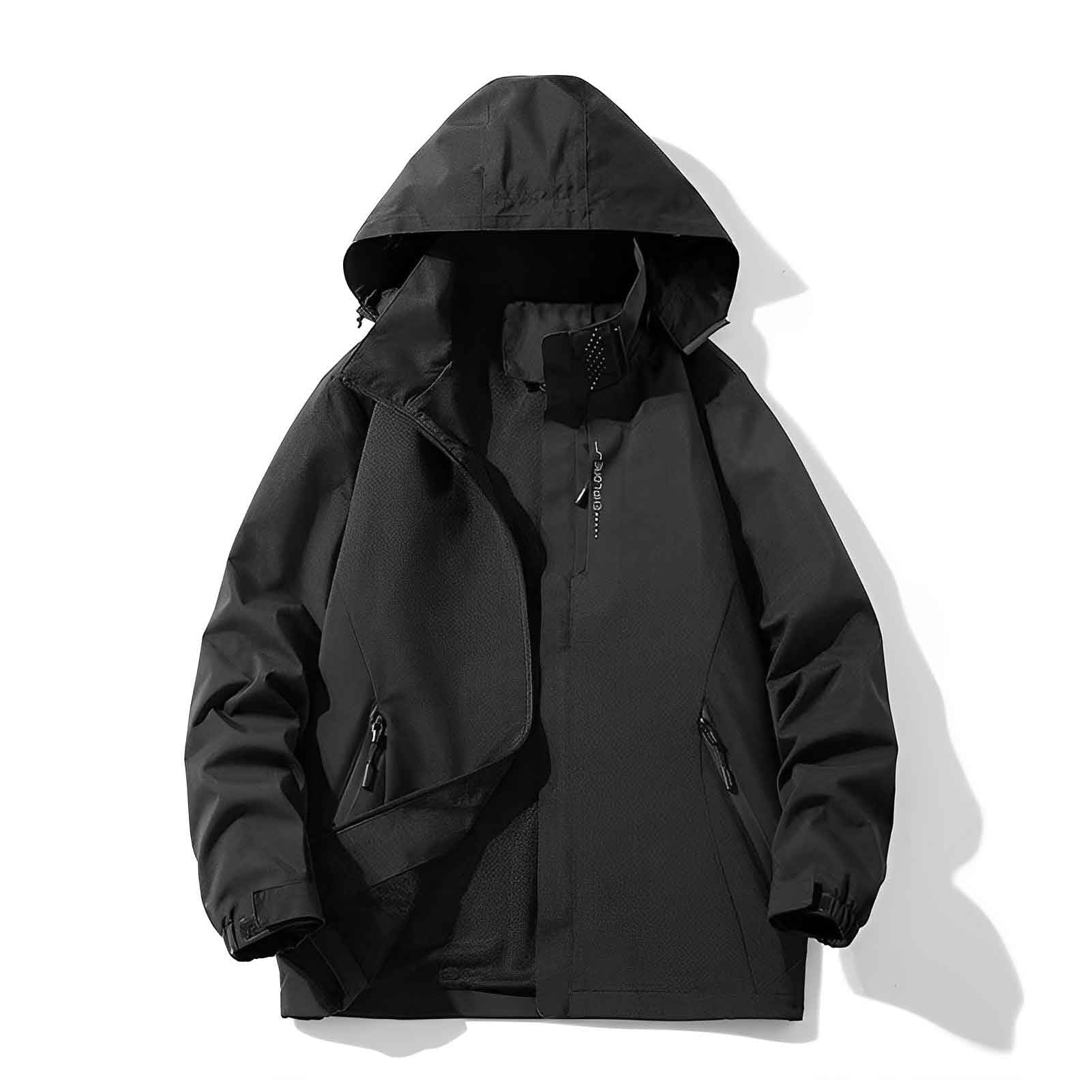 [JoveJek] アウトドアジャケット レディース 裏メッシュ 撥水 防風 保温 アウター マウンテンパーカー ウィンドブレーカー 登山ウェア 取り外し可能なフード付き（fy002-LadyBlac