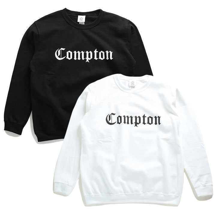 ACEFLAG ストリート系 トレーナー 長袖 スウェット 裏パイル メンズ レディース 黒 白 ブラック ホワイト 大きいサイズ エースフラッグ シンプル Compton