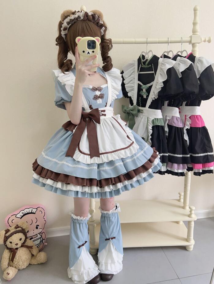 23【新作登場 最安値】 ロリータ 中袖メイド服ワンピース　 ゴスロリ コスプレ メイド服 コスチューム 文化祭 学園祭 衣装 仮装 ハロウィン おすすめ 可愛い 日常　写真　舞台　花嫁