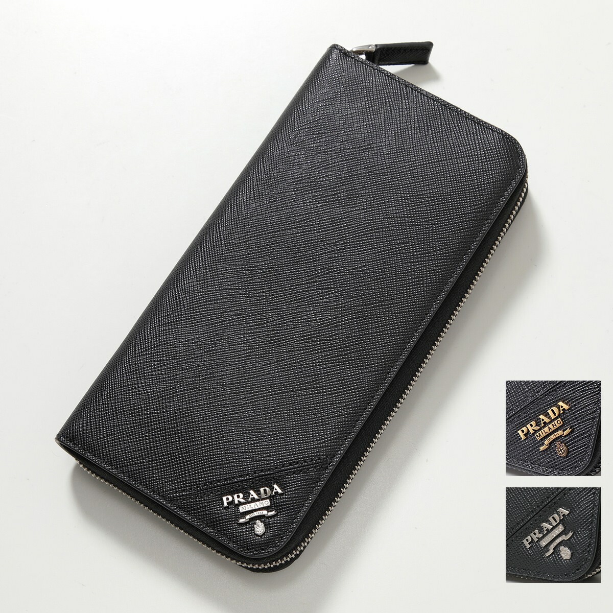 PRADA プラダ 長財布 2ML317 QME メンズ レザー ラウンドファスナー ロゴメタルプレート カラー2色