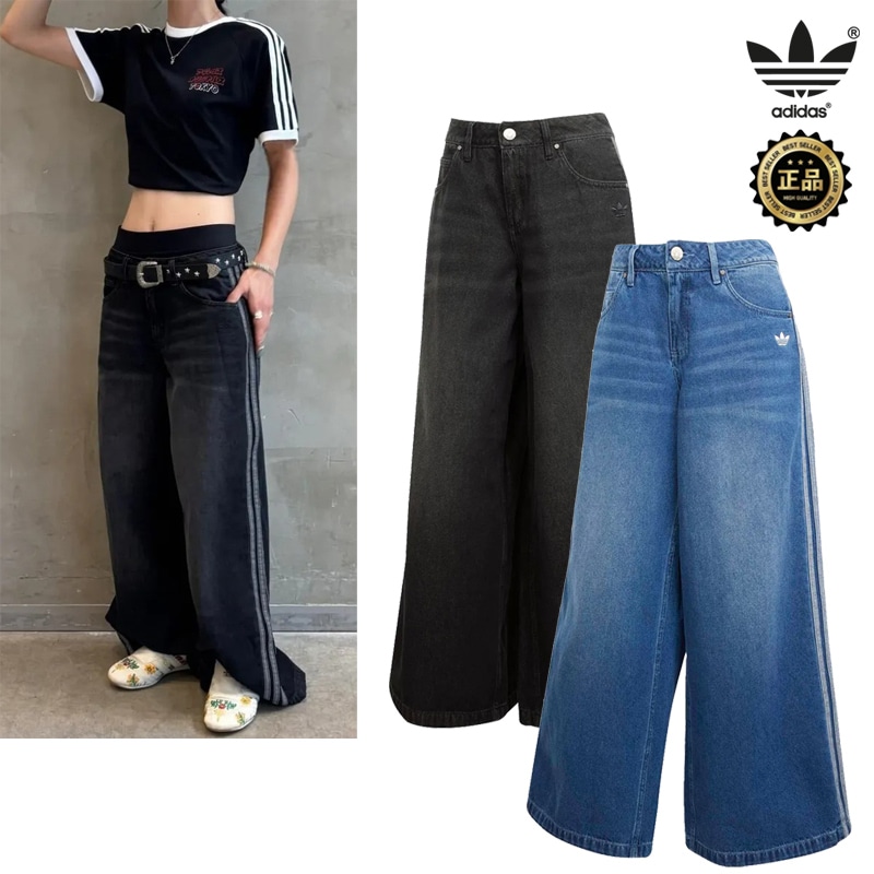 JV7453 JV7454 Adicolor Denim Adilenium Pant レディース ワイドパンツ 韓国 ルーズフィット コーデ提案 Tシャツ スニーカー 春夏 3ストライプ 外出