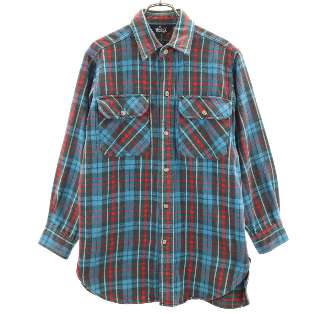 80s 紺タグ ヴィンテージ チェック柄 長袖 ネルシャツ 水色 他 メンズ 古着